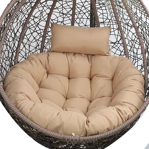 Rattan-Schaukelstuhl für den Außenbereich, Garten, Terrasse, Weidenholz, Hängesessel mit großem Kissen, für drinnen und draußen, Khaki