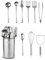 Stainless Steel Kitchen Utensils Set - 10 Piece Premium Nonstick & Heat Resistant Cooking Utensil Set with Turner, Spaghetti Server, Ladle, Serving Spoons, Whisk, Tongs, Potato Masher & Utensil Holder