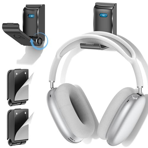 Kosker Gaming Headset Halterung, Universal Faltbar Kopfhörerhalter, Selbstklebend Kopfhörer Halter Tisch für Alle Kopfhörergrößen, Gaming Headset und Kopfhörerdisplay - 2 Stück Schwarz