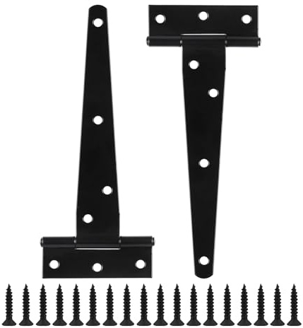 Multipack T-Hinges with Screws, Heavy Duty T-Strap Gate Hinges, Black Coated Metal Tee Hinges, Rustproof and Weather Resistant for Shed Doors, Barn Doors, Wooden Gates, and Fences. (300mm (12))