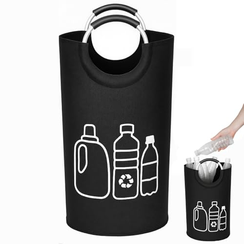 Pfandflaschen Sammelbehälter Schwarz 82L – Robuster Behälter, Leicht Zu Reinigen, Für Zuhause, Küche, Recycling, Mit Aluminiumgriff, Groß, Zusammenklappbar