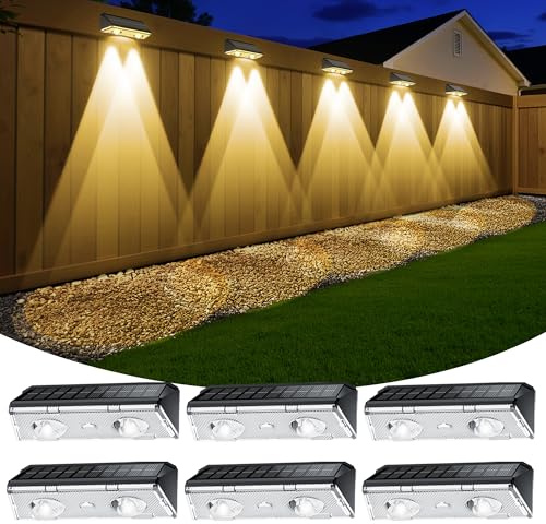 KEILAIMO - 6 Pack Solar Fence Lights with 9 Colors, Ultra Bright LED Lens, Waterproof Solar Outdoor Lights for Backyard, Railing, Wall, Step, Yard and Pool