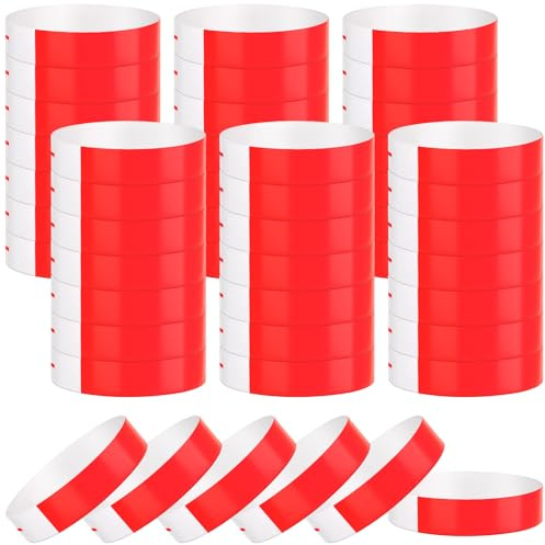 BOUBONI 300 pulseras de eventos, pulseras de papel, resistentes al agua, para control y seguridad en eventos para fiestas (rojo)