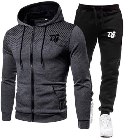 ZYHJZ Tuta da uomo, 2 pezzi, per DJ Pioneer, giacca con cappuccio e cerniera completa e pantaloni da jogging, tute sportive, tute a maniche lunghe con tasche,Grey-XL