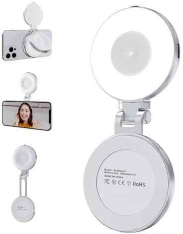 Foldable Magnetic Beauty Light for Phones,3 Color Soft Glow,360° Led Adjustable Magnetic Selfie Light Rechargeable Phones Light With Mirror Selfie Clip,Lights Portable Selfie Lights for Phone