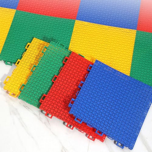 QUSYZD Zusammensteckbare Bodenfliesen für Spielplätze, 24,9 cm Lange, ineinandergreifende Badminton-Bodenmatte, rutschfest mit Drainagelöchern, Kellerbodenbelag für Bootsp,Green-4 Pack