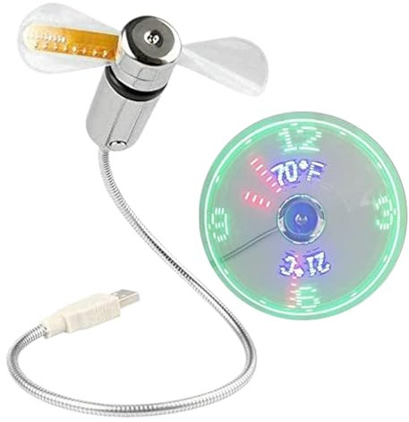 Ruwshuuk Ventilatore USB - Ventilatore da Scrivania con Orologio e Display della Temperatura,Collo Orientabile Regolabile 360°, Design Silenzioso per Studenti in Camera da Letto, Dormitorio e Ambiente