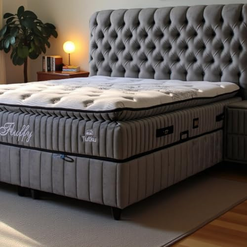 Fluffy Boxspringbett 160x200 cm mit Matratze & Bettkasten | Bett mit Stauraum - Komplettset mit 7-Zonen Orthopädischer Matratze mit Topper – Allergenfrei, Atmungsaktiv | Liegehöhe 67 cm (Grau)