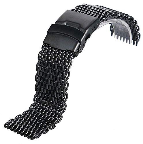 Likaixin19099 Sangle de montée, Bande de Maille en Fer en Acier Inoxydable Noir 18 mm 20 mm 22 mm 24 mm Bracelet de Sangle Masculin et féminin