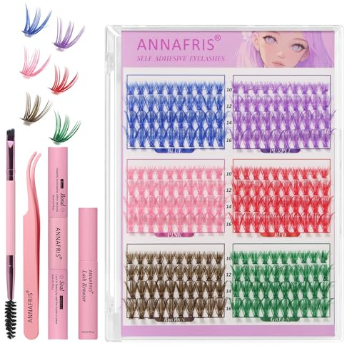ANNAFRIS Faux Cils Individuels 30D Coloré DIY Extension Cils D Curl 10-16mm Volume Russe Cils Cluster Lashes(Colored 30D)