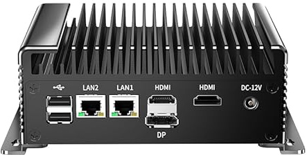 Mini PC industriale senza ventola N100(fino a 3,4 GHz), mini computer dual computer LAN da 2,5 G, 4K 3 display (2HD+DP), 2COM RS232, USB3.0 WiFi di tipo C, accensione automatica, nessuna RAM senza SSD