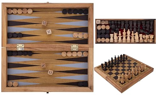 Engelhart – 350522 – 2-i-1 Schack & Backgammon i Trä med Notation 40 cm – Vikbart Spel – Inkluderar Pjäser & Regler – Från 6 år