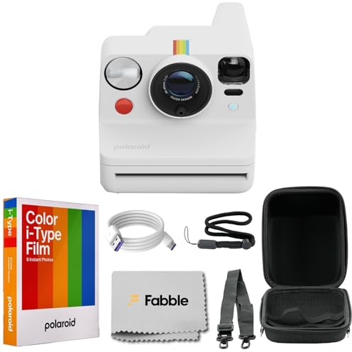 Polaroid Now+ - Cámara de película instantánea I-Type de generación 3 (blanco) con película Polaroid Color I-Type (8 exposiciones), funda protectora rígida y cable USB-C de 6 pies