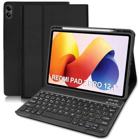 COEZFE Funda Teclado para Redmi Pad 2 Pro 12.1 2025/Redmi Pad Pro 12.1 | Funda con Magnético Desmontable Bluetooth Teclado [QWERTY Español Ñ] para Redmi Pad Pro 12.1/ Xiaomi Poco Pad 12.1”Pulgadas /