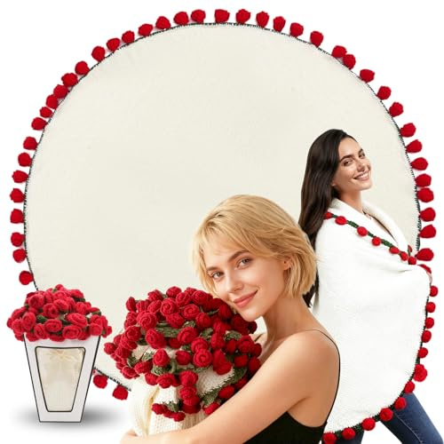 Coperta a fiori, Bouquet di fiori e coperta,120 x 120 cm, Coperta con bouquet all'uncinetto, realizzata a mano, morbida e leggera, per la festa della mamma,decorazione per la casa,Bouquet di 52 rose