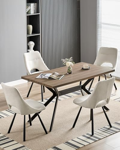 LEWE Essgruppen Rechteckig Esstisch aus Holz mit 4 Drehbare Stühlen, Beige | 140 x 80cm Esstisch mit Gepolsterte Esszimmerstühle, Drehbar 360°,Breitere Sitzfläche, für Küche Esszimmer und Wohnzimmer