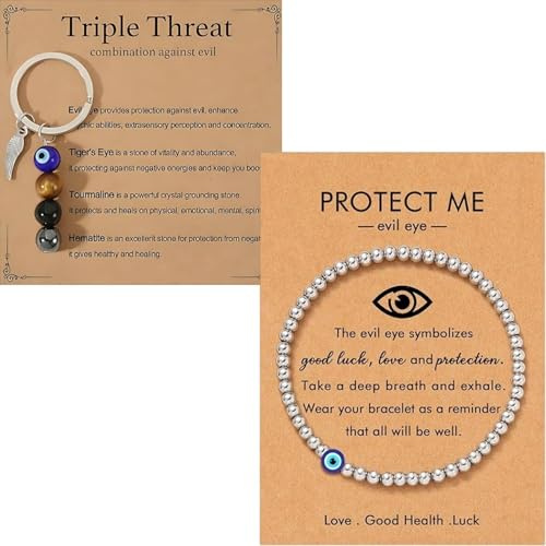 RagQbuK Evil Eye Protection Keychain & Bracelet Set for Women, Adjustable Good Luck Charm for Positive Energy & Blessings