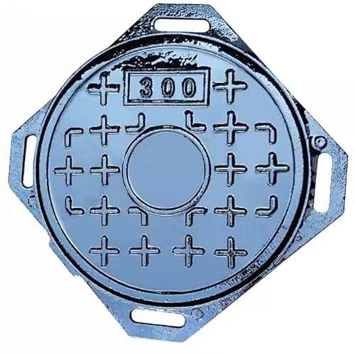 Schachtabdeckung und Rahmen aus Gusseisen, Lichtschachtabdeckung Regenschutz aus Metall für Einfahrt, Beton, Hof
