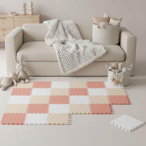 LittleTom Spielmatte Baby Puzzlematte Pastellfarben - 27 Matten je 30x30 cm Krabbelmatte 270x90 cm Bodenmatte Kinder - Puzzle Teppich Kinderzimmer - Bodenschutzmatte Spielteppich Eva Schaumstoffmatte