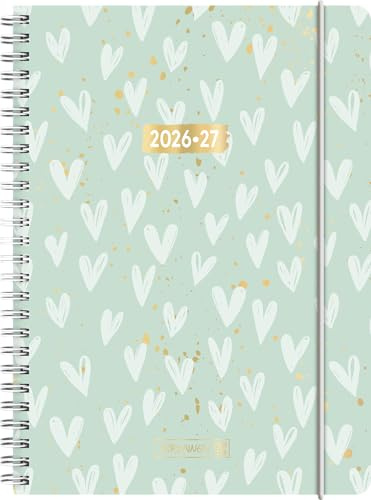Schülerkalender 2026/2027 Hearts | A5, Kunststoff: 2 Seiten = 1 Woche ; Kalendarium: 18 Monate Juli 2026 bis Dezember 2027