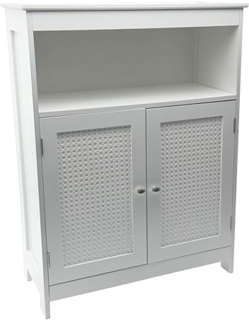 Wohnling Badschrank 80 x 60 x 28 cm Weiß - Schmaler Badezimmerschrank Türen & Ablage - Aufbewahrungsschrank Wiener Geflecht - Badezimmer Badregal Bad Badezimmerregal