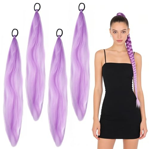 4 Pezzi Extension Capelli Viola, 65cm Ciocche Viola per Capelli, Extension per Capelli Intrecciate Pre-Allungata, Parrucca Sintetica Treccina Treccia Kpop per Cosplay Carnival Festa Costume Quotidiano