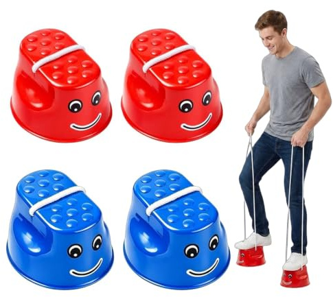 OhebEsx Stelzen, Topfstelzen, Laufstelzen, Becherstelzen, 4 Stück, 2 Rote Und 2 Blaue, Spielzeug Für Aktive Nutzer, Balance- Und Koordinationsspiel,Nur für Personen ab 14 Jahren