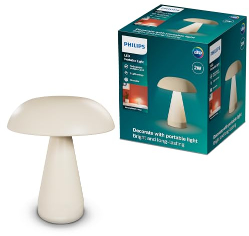 Philips LED-Tischleuchte, Pilzleuchte, 150 lm, 1.800-mAh-Akku, gleichbleibende Helligkeit, minimalistisches Design, wählbare Weißlichttöne, Dimmen per Berührung