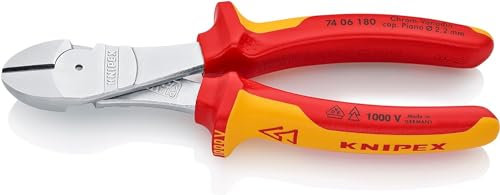 Knipex Alicates de corte diagonal de fuerza cromado, aislados con fundas multicomponentes, según norma VDE 180 mm (cartulina autoservicio/blíster) 74 06 180 SB