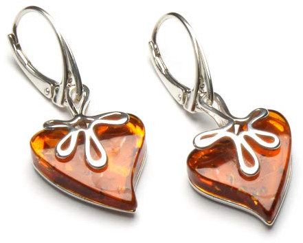 MyBernstein Bernstein Bernsteinohrringe Herz mit Blume Cognac (Bernsteinschmuck 50073)