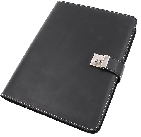 ALASSIO 31513 Dokumentenmappe A4 mit 4 Ring-Mechanik und 5 Dokumentenhüllen, Mappe aus Nappaleder, Aktenmappe schwarz, Ledermappe ca. 36 × 28 × 4,5 cm