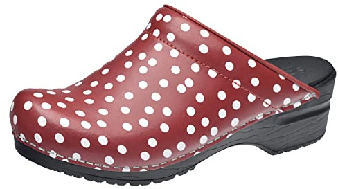 Sanita | Fenja Mule Clog | Original Handmade Flexible Leather Clog for Women | Maximum stability | Anatomical shaped footbed with soft foam | Shock absorbing heel | Röd | 36 EU