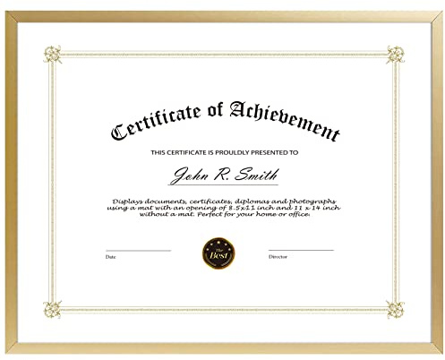 Golden State Art 8.5x11 Gold Aluminum Certificate Frame Real Glass Front