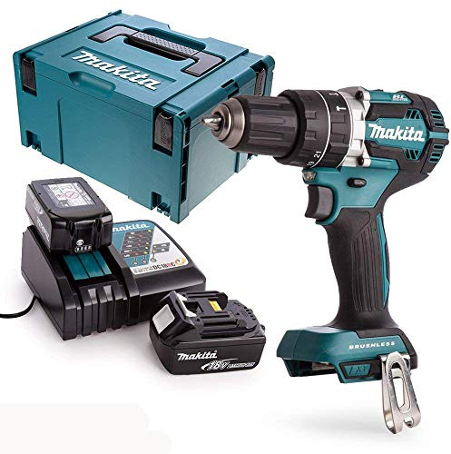 Makita DHP484 18v Brushless Combi with 2 x 5Ah Batteries, Charger & Case