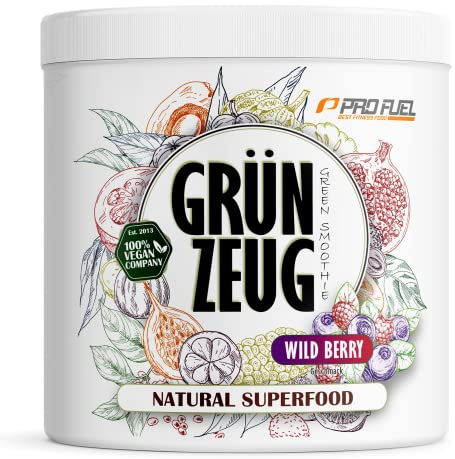 Superfood Drink Pulver WILD BERRY - 300g - natürliche Vitamine, Mineralstoffe & Antioxidantien - das Beste aus über 40 Sorten Obst, Gemüse, Algen und Gräsern - GRÜNZEUG Smoothie Pulver - 100% vegan