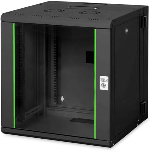 DIGITUS Armoire réseau – Rack 19 pouces – 12U – 600 mm x 600 mm (L x P) – Profondeur utile 440 mm – Montage mural – Cadre arrière pivotant – Charge admissible 100 kg – Série Unique – Noir