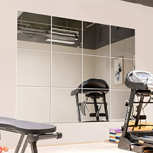 Murrey Home Wall Mirror for Home Gym Mirror, Full Length Mirrors Wall Mounted, Frameless Full Body Mirror Tiles for Wall, Door, Garage, 12 x12PCS