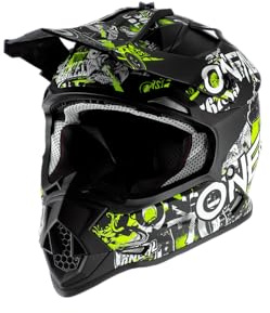 O'NEAL | Motocross-Helm | Kinder | MX Enduro | ABS-Schale, , Lüftungsöffnungen für optimale Belüftung & Kühlung | 2SRS Helmet Attack Youth | Schwarz Neon-Gelb | Größe L