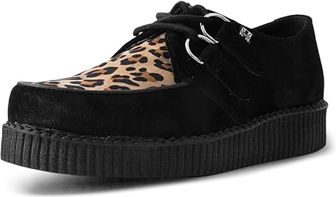 T.U.K. Leather Viva Low Creeper - Zapatos Hombre y Mujer - Color Black and Leopard Suede - Talla EU41
