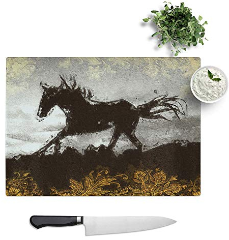 Glass Chopping Board - Galloping Horse in Abstract - Textured Worktop Saver Cutting Board - Heat Resistant, Shatterproof and Hygenic - 39 x 28.5 cm