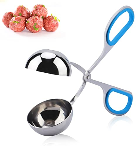 Acero Inoxidable Ballers de Carne, cuchara antiadherente para melón con asas antideslizantes, Pinzas de Albóndigas de Acero Inoxidable, Cucharada de Helado para Fruta, Masa de Galletas(Azul)
