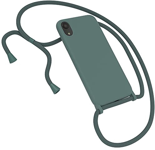 EAZY CASE Premium Silikon Handykette kompatibel mit iPhone XR Handyhülle mit Umhängeband, Handykordel mit Schutzhülle, Silikonhülle, Hülle mit Band, Kette für Smartphone, Nachtgrün, Grün