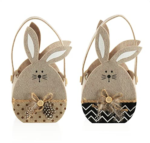 COM-FOUR® 2x Simpatici sacchetti di feltro - cesto di feltro a forma di coniglietto pasquale da riempire e regalare (2 cestini - coniglietto con piuma)