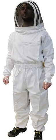 Förster-Fellnest BEWÄHRTES Modell Imkerschutz: Imkeroverall, Imkeranzug mit Fechtschleier | Englische Haube | Astronautenhut (4XL)