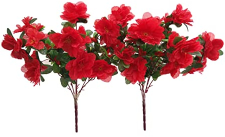 4 Bunches Of Artificial Big Azaleas Wedding Home Garden Outdoor Decoration landscaping Plant Simulation Flower (Red)