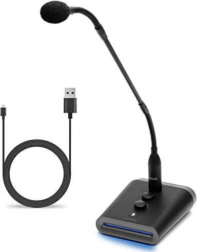 Movo GM-7 Professional 18-inch Gooseneck Microphone and USB Interface Base with RGB Lights, Gain, Mute - Podium Microphone with Stand for Streaming, Meetings, Lectures - USB Mic for Mac and PC