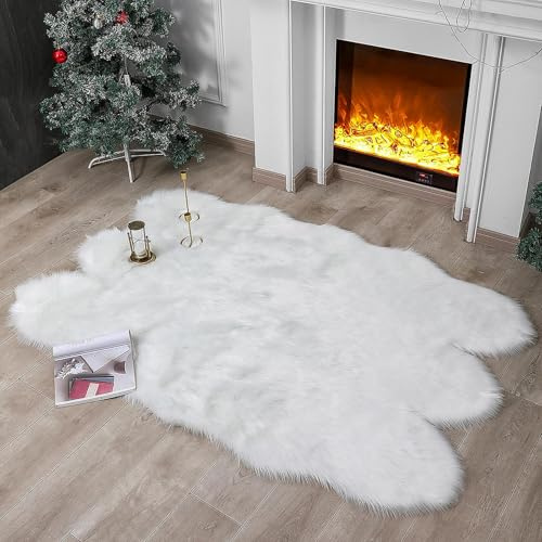 linmopm Faux Fur Sheepskin Rug, White, 4x6 ft
