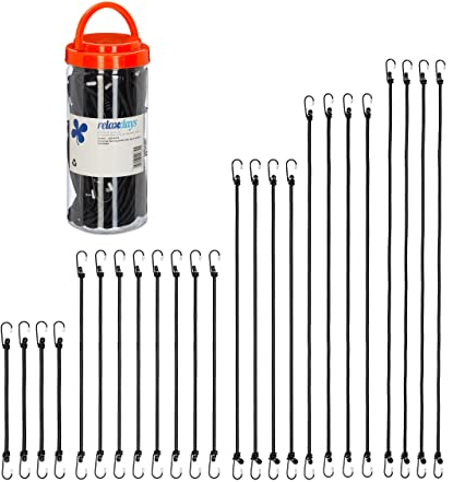 Relaxdays Spanngummi mit Haken, 24er Set, Fahrrad Gummispanner Gepäckträger, 5 Größen, Universal Gepäckspanner, schwarz