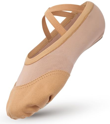 Aiseyi Zapatillas de ballet para niña, zapatillas de ballet, elásticas, de piel dividida, suela de piel, zapatos de baile, lona de malla, empalme de ballet, zapatos de ballet, zapatos de balerina