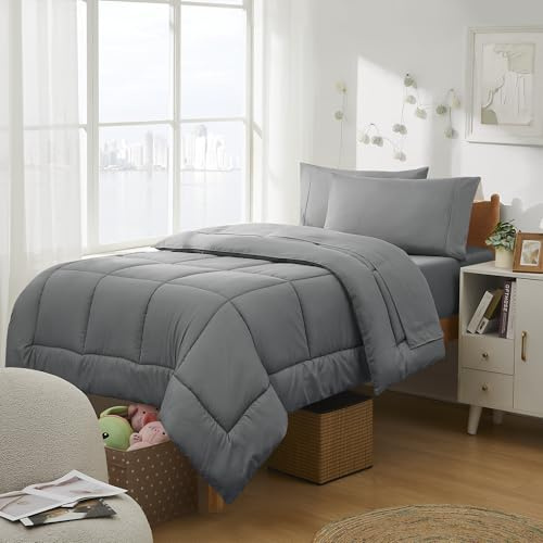 Sweet Home Collection Dorm Room Essentials College Bedding Comforter Set 5 Piece Twin XL Size Bed in a Bag for College Students Boys and Girls, Twin XL, Gray